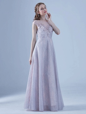A-Line Illusion Maxi Evening Dress Floor-Length Sleeveless Beaded Sequined  Social Party Dresses_4