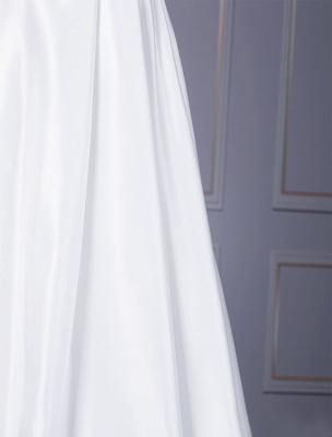 A Line Brautkleid Jewel Neck ärmellose weiße Satin Schärpe Brautkleider_5