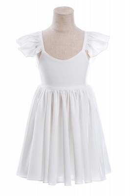 Robe de fille de fleur blanche à manches à volants Robe de petite fille plissée A-ligne pour la fête de mariage_1