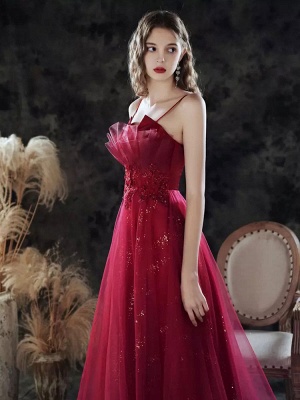 Sweetheart A-Line Evening Dress Lace Floor-Length Sleeveless Party Dresses Burgundy Pageant Dres_2