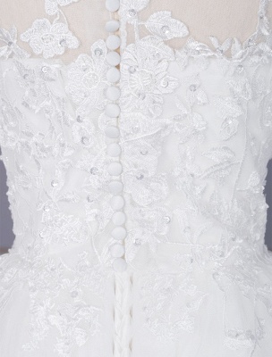 Weißes einfaches Hochzeitskleid Jewel Neck Long Sleeves Lace Tüll Lange A-Linie Brautkleider_6