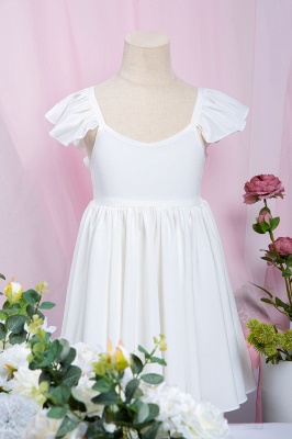 Robe de fille de fleur blanche à manches à volants Robe de petite fille plissée A-ligne pour la fête de mariage_6