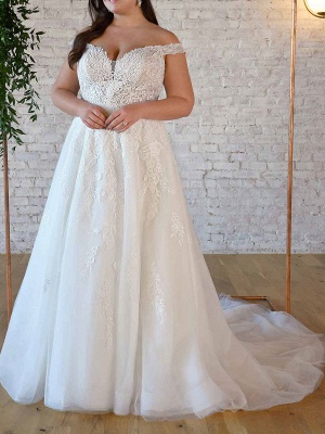 Weißes einfaches Hochzeitskleid Polyester Bateau-Ausschnitt ärmellose rückenfreie Spitze A-Linie Brautkleider_1