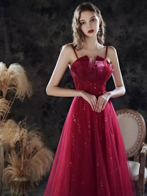 Sweetheart A-Line Evening Dress Lace Floor-Length Sleeveless Party Dresses Burgundy Pageant Dres_4