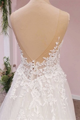 Sleeveless Floral Lace Wedding  Dress Tulle Backless Bridal Dress_4