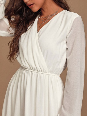 Robe de fiançailles blanche col en V manches longues taille naturelle longueur au sol une robe de fiançailles en mousseline de soie_4