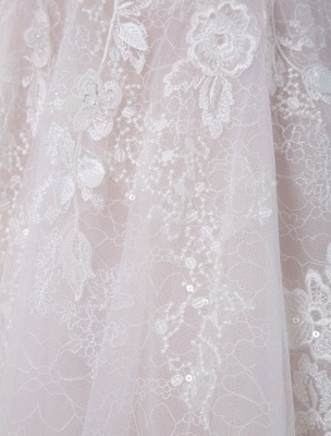 Robe de mariée simple rose clair une ligne col en V sans manches dos nu longues robes de mariée en dentelle_5