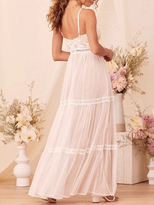 White V Neck Sleeveless Engagement Dress Backless Natural Waist Floor Length A Line Lace Dress_6