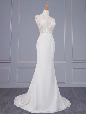 Ivory Wedding Dress Sleeveless Backless Natural Waist Lace Polyester With Train Long Bridal Dresses_1