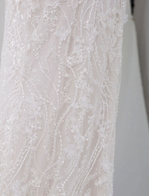 Ivory Wedding Dresses With Train Sleeveless Backless Lace Square Neck Long Bridal Gowns_4