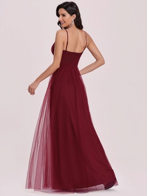Burgundy Prom Dress A-Line Halter Tulle Sleeveless Sash Long Party Dresses_5