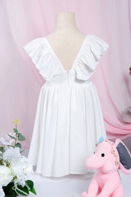 Robe de fille de fleur blanche à manches à volants Robe de petite fille plissée A-ligne pour la fête de mariage_4