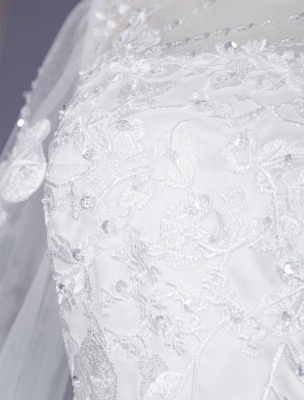 White Simple Wedding Dress Jewel Neck Long Sleeves Lace Tulle Long A-Line Bridal Dresses_4