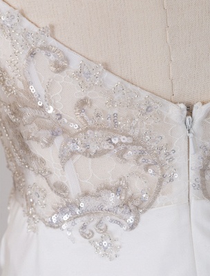 White Wedding Dress V-Neck Short Sleeves Backless Natural Waist Lace With Train Long Bridal Mermaid Dress_3