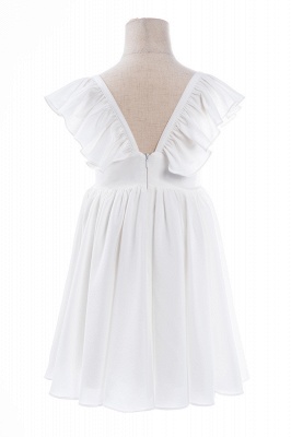 Weißes Rüschenärmel Blumenmädchenkleid Plissee A-Linie Kleines Mädchenkleid für Hochzeitsfeier_11