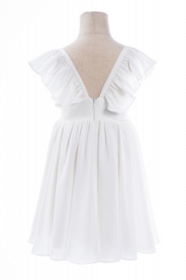 Robe de fille de fleur blanche à manches à volants Robe de petite fille plissée A-ligne pour la fête de mariage_11