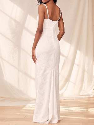 White Engagement Dress Stripes Neck Sleeveless Natural Waist Backless Floor Length A Line Lace Engagement Dress_2