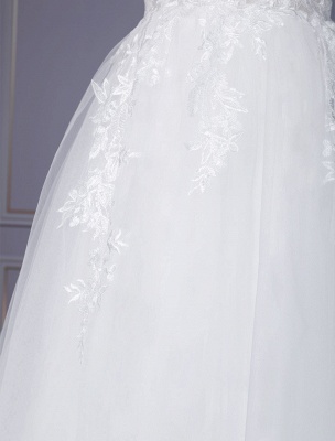 Ivory A-line Wedding Dresses With Train Short Sleeves Lace Tulle V-Neck Long Bridal Gowns_6