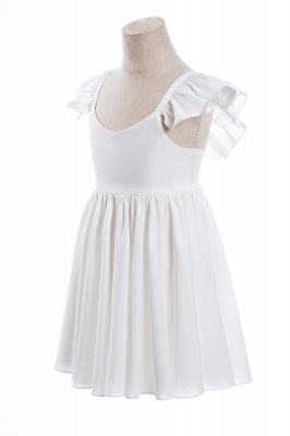 Weißes Rüschenärmel Blumenmädchenkleid Plissee A-Linie Kleines Mädchenkleid für Hochzeitsfeier_12