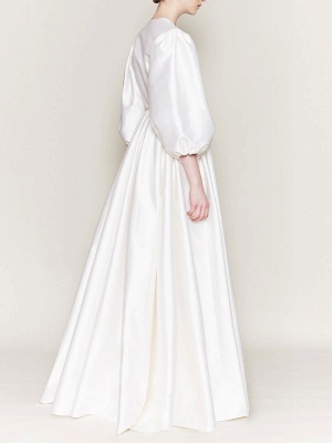 Ivory Simple Wedding Dress A-Line V-Neck 3/4 Sleeves Natural Waist Long Bridal Gowns_3