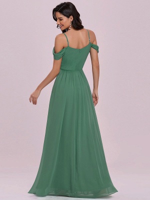 Grünes Abendkleid Chiffon V-Ausschnitt A-Linie Ärmellos Plissee Maxi Kleider für Hochzeitsgäste_5