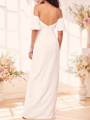 Off The Shoulder Sleeveless White Wedding Dress Backless Stretch Crepe Floor Length Engagement Dress_4
