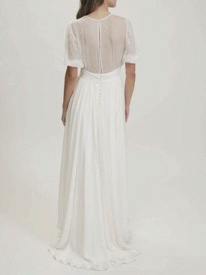 Ivory Simple Wedding Dress Chiffon V Neck Short Sleeves A Line Chiffon Bridal Dresses_2