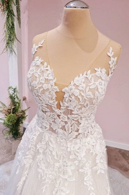 Robe de mariée en dentelle florale sans manches Robe de mariée dos nu en tulle_3