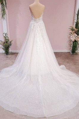 Ärmelloses Blumenspitze-Hochzeitskleid Tüll rückenfreies Brautkleid_2