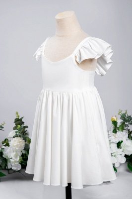 White Ruffle Sleeves Flower Girl Dress Pleated A-line Little Girl Dress for Wedding Party_8
