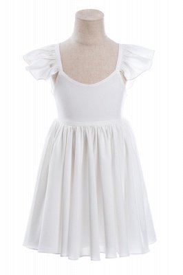 White Ruffle Sleeves Flower Girl Dress Pleated A-line Little Girl Dress for Wedding Party_1