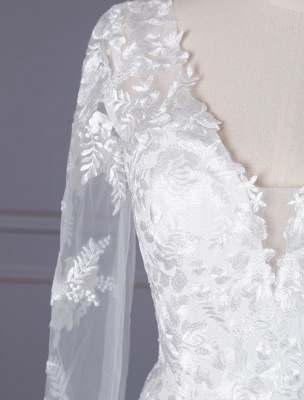 Weißes einfaches Brautkleid Chiffon V-Ausschnitt mit langen Ärmeln rückenfreier Reißverschluss Spitze Chiffon A-Linie Brautkleider_4