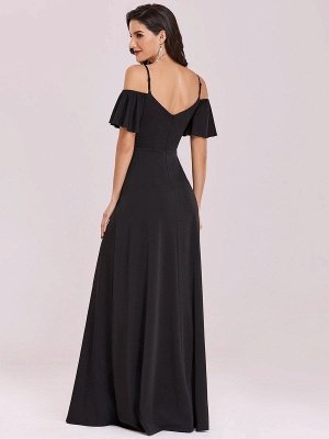 A-Line V-Neck Black Prom Dress Sleeveless Ruffles Backless Maxi Pageant Dresses_4