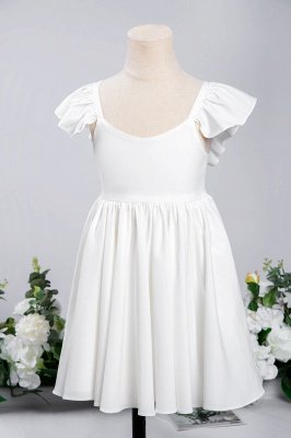 Vestido de niña de flores con mangas con volantes blanco Vestido de niña plisado de una línea para el banquete de boda_2