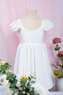 White Ruffle Sleeves Flower Girl Dress Pleated A-line Little Girl Dress for Wedding Party_6