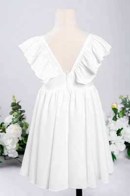 White Ruffle Sleeves Flower Girl Dress Pleated A-line Little Girl Dress for Wedding Party_9