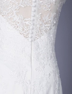 Weißes einfaches Hochzeitskleid Mantel Illusion Ausschnitt ärmellose natürliche Taille Spitze Brautkleider_6