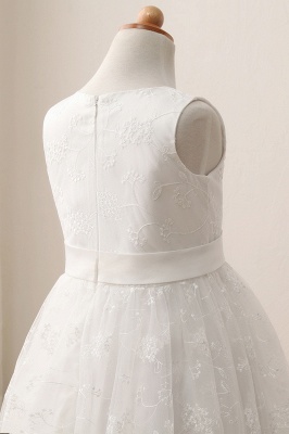 Blumenmädchenkleid Sleveless Jewel Neck Elfenbein Hochzeitskleid für Kinder_7