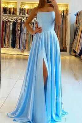 Charming Spaghetti Straps Satin Maxi Evening Dress with Side Slit  Sleeveless Gown_14