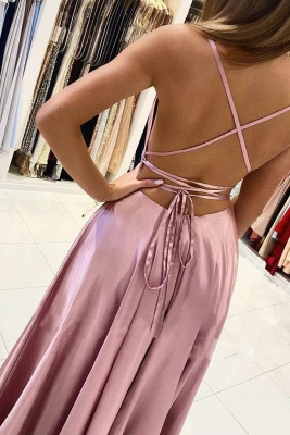 Charming Spaghetti Straps Satin Maxi Evening Dress with Side Slit  Sleeveless Gown_15