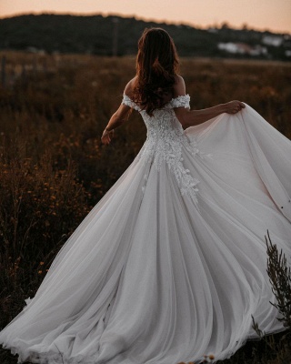 Robe de mariée en dentelle florale chérie Robe de mariée en tulle à épaules dénudées_2
