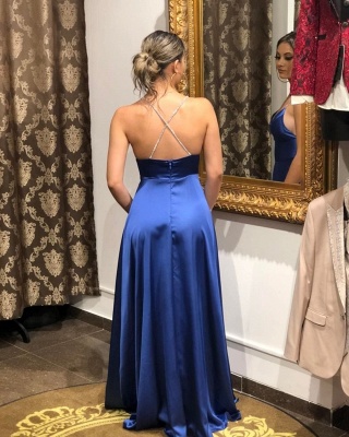 Spaghetti Straps Royal Blue Prom Dress Sweetheart Evening Party Dress with Side Slit_3