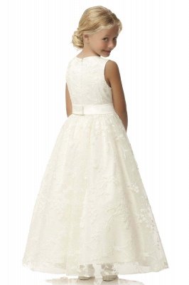 Flower Girl Dress Sleveless Jewel Neck Ivory Wedding Party Dress for Kids_4