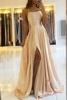 Charming Spaghetti Straps Satin Maxi Evening Dress with Side Slit  Sleeveless Gown_9