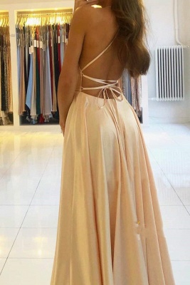 Charming Spaghetti Straps Satin Maxi Evening Dress with Side Slit  Sleeveless Gown_12