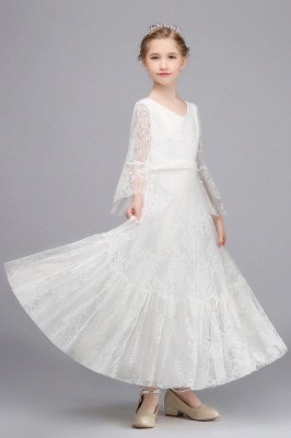 Boho Blumenmädchenkleid mit langen Ärmeln und Spitze Festzugkleid für Kinder_6