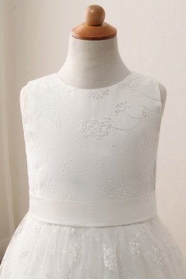 Blumenmädchenkleid Sleveless Jewel Neck Elfenbein Hochzeitskleid für Kinder_9