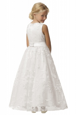 Flower Girl Dress Sleveless Jewel Neck Ivory Wedding Party Dress for Kids_5