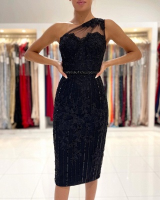 One Shoulder Sequins Short Prom Dress Sleeveless Ankle Length Date Night Dress_3