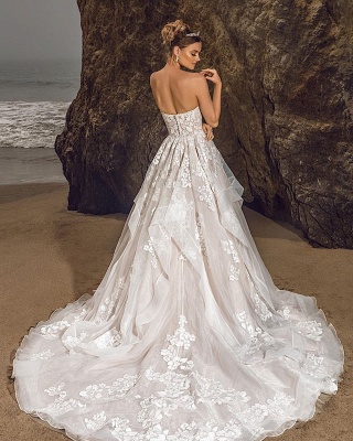 Ärmelloses weißes Aline-Hochzeitskleid mit floraler Spitze Sweetheart-Brautkleid_2